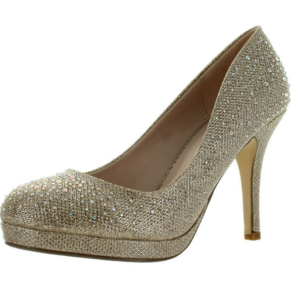 Bonnibel Olga-6 Round Toe Glitter Mesh Rhinestone Studded Low Platform Pump Heels