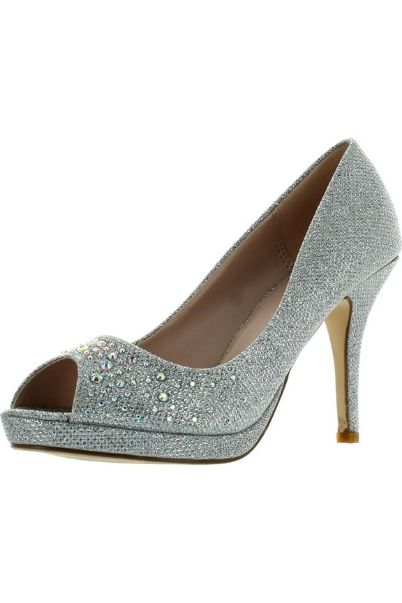 Bonnibel Olga-7 Round Toe Glitter Mesh Rhinestone Studded Low Platform Pump Heels