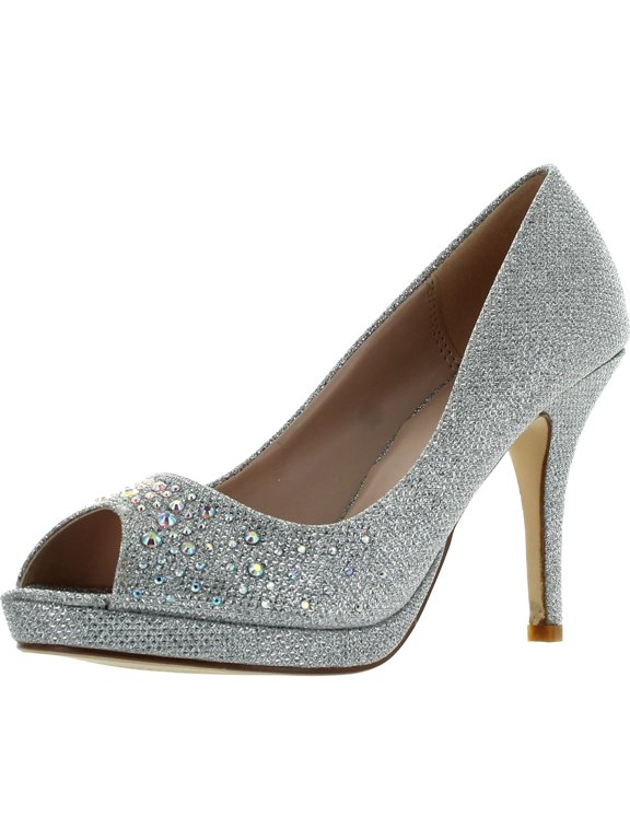 Bonnibel Olga-7 Round Toe Glitter Mesh Rhinestone Studded Low Platform Pump Heels
