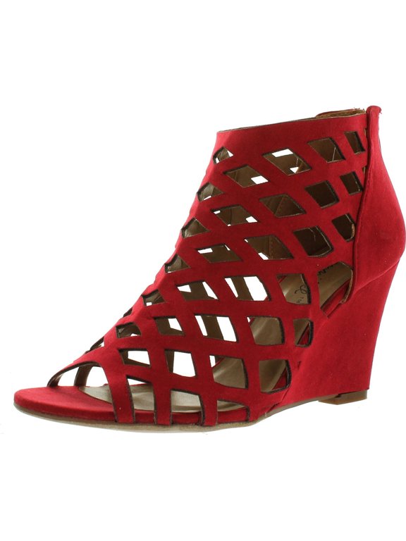 Trina-2 Womens Cut Out Back Zip Wedge Sandals