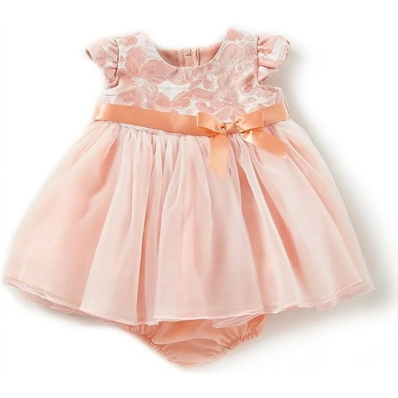 Bonnie Baby Girls 2-PC Jacquard-to-Tulle Empire Waist Dress - Peach (24 M)