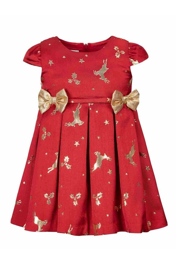 Infant Girl's Reindeer Print Short Sleeve Holiday Christmas Dress Red Size 12MOS