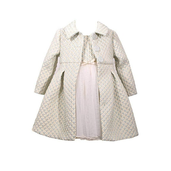 Bonnie Jean 2 Pc Christmas Dress Coat Set Ice Blue Ivory Gold, Size 6X