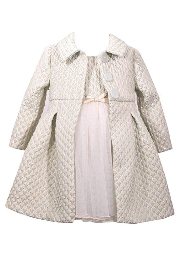 2 Pc Christmas Dress Coat Set Ice Blue Ivory Gold, Size 6X