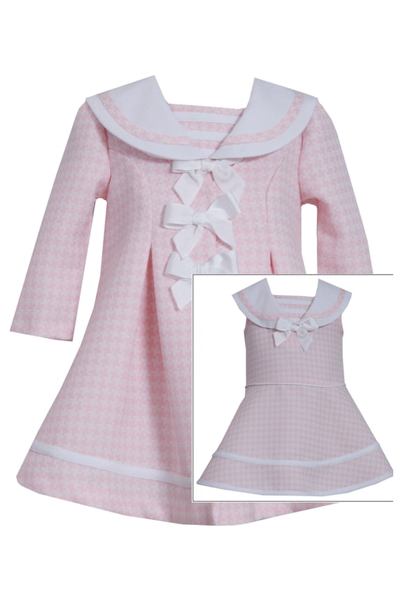 Baby Girl 12M-24M Pink Triple Bow Jacquard Houndstooth Dress/coat Set
