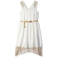 thumbnail image 1 of Bonnie Jean Big Girls' Foil Knit Crossback Belted Dress, Gold, 10, 1 of 1
