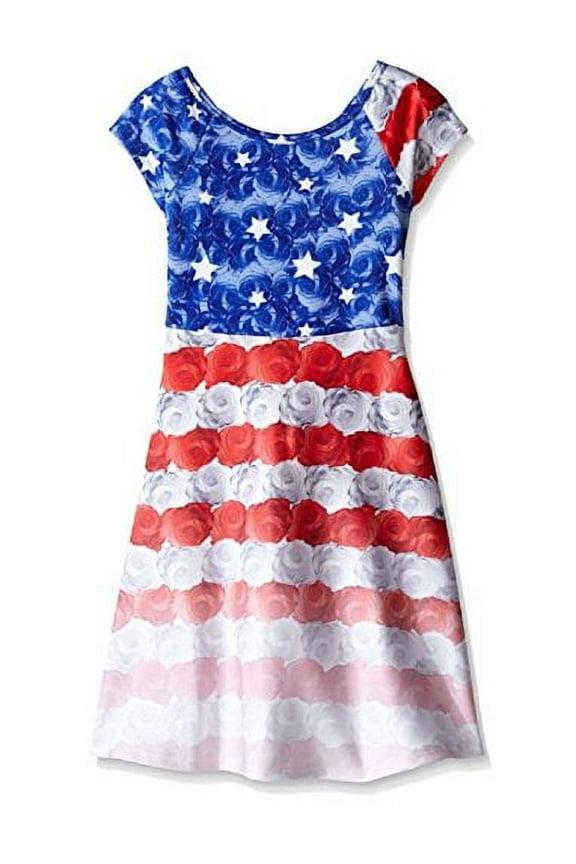 Big Girls Red White Blue Colorblock Americana 4th July Dress (5, Blue)