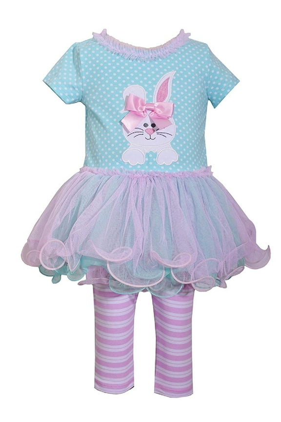 Easter Baby Girls' Appliqued Skirt Dress and Legging Set (6-9 Months, Aqua)
