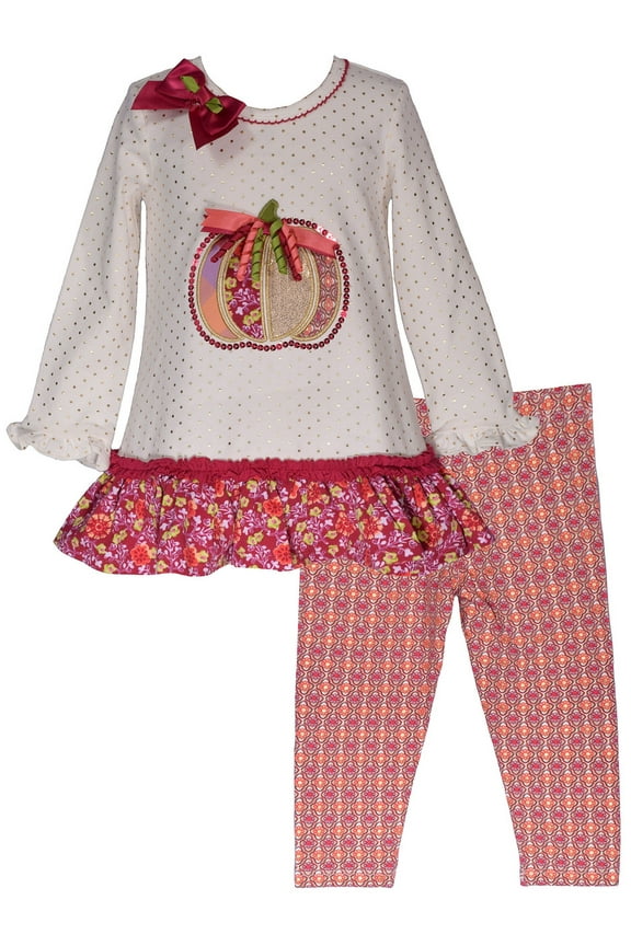 Fall Thanksgiving Pumpkin Legging Set Outfit Baby Toddler and Little Girls 0-3 Months - 6X