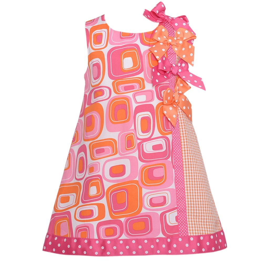 Bonnie Jean Fuchsia Orange Mod Print Bow Summer Dress (12 Months) -  Walmart.com
