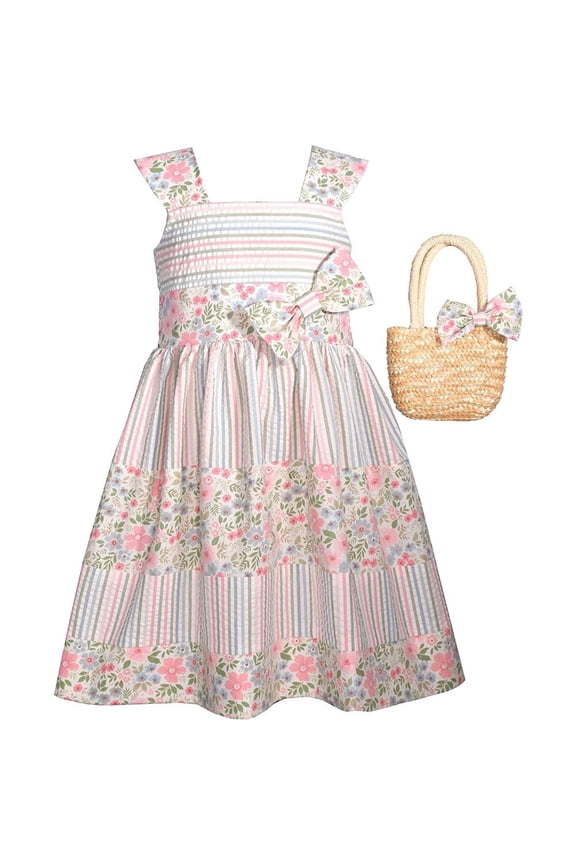 Girls 2T-6X Floral Stripe Dress and Basket Purse