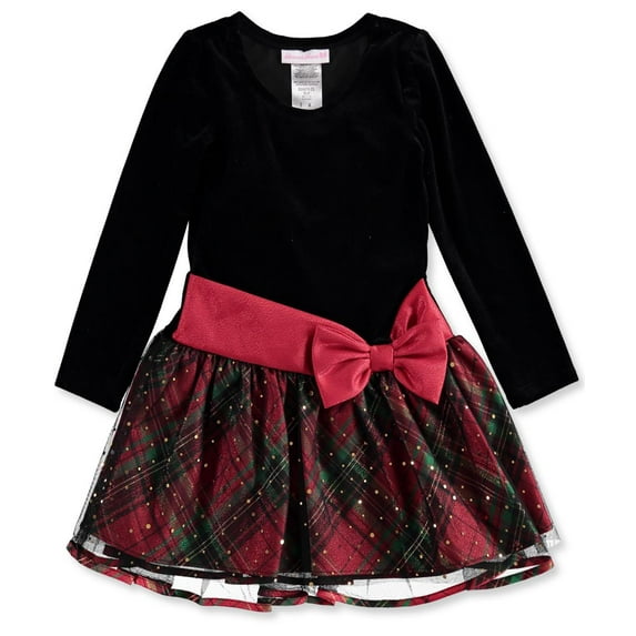 Bonnie Jean Girls 4-6X Plaid Foil Hipster Dress Black 4