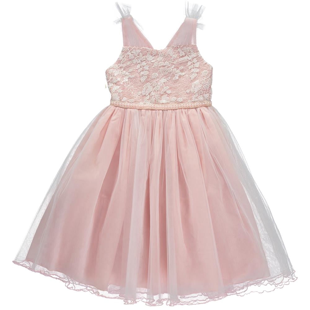 Bonnie Jean Girls' Metallic Lace Dress With Front Bow Sash - Short Sleeve