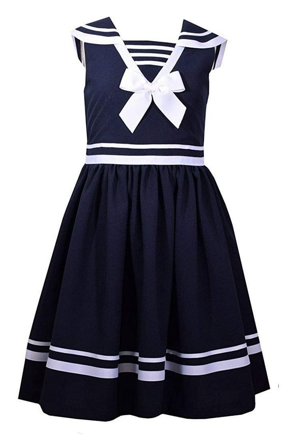 Girls A-Line Nautical Red Dot Dress, Red, 2T