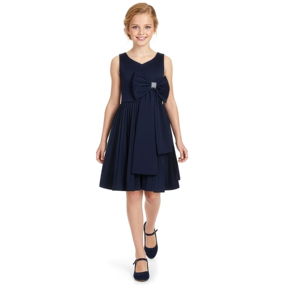 Bonnie Jean Girls' Big Bow Scuba Dress Color: navy Size: 7