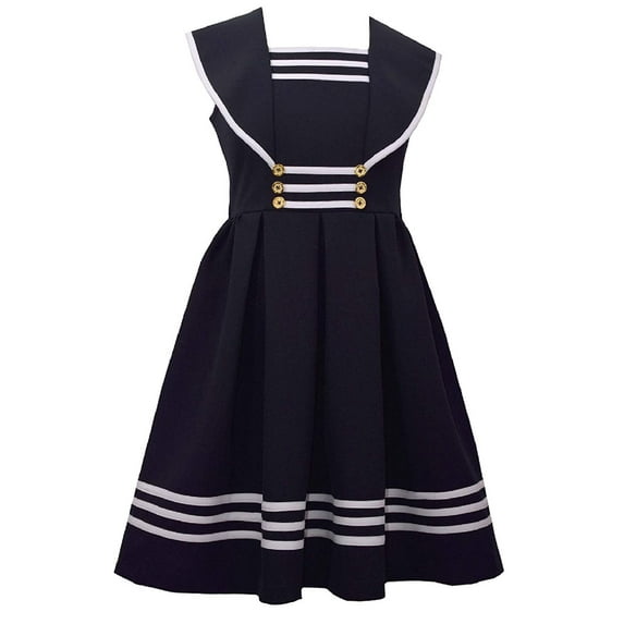 Bonnie Jean Girls Easter Nautical Sailor Striped Uniforms Navy Dress (14, Navy)