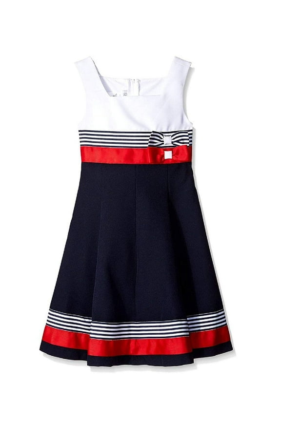 Girls Easter Red/Navy Nautical Sailor Uniforms Dress (4, Navy)
