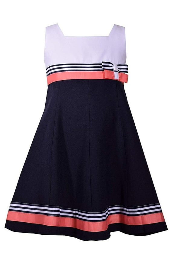 Girls Easter Scuba Special Ocassion Dress (2T, Navy/Coral)