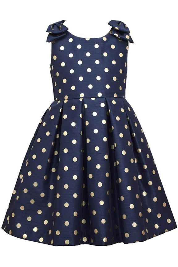 Girls Easter Scuba Special Ocassion Dress (2T, Navy/Gold)