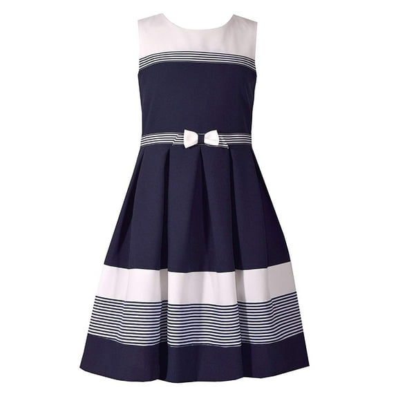 Bonnie Jean Girls Easter Scuba Special Ocassion Dress (4, Navy/Cream)