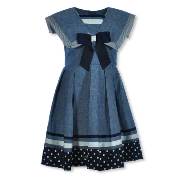 Bonnie Jean Girls' Linen Sailor Dress - blue, 6x (Little Girls)