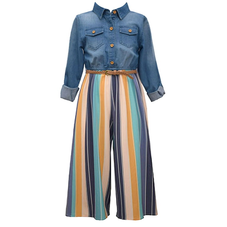 Bonnie Jean Girls Longsleeve Striped Jumpsuit Sizes 7 16 Walmart