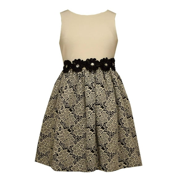 Bonnie Jean Girls Modern Special Occasion Contrast Banding Dress (Ivory, 6)