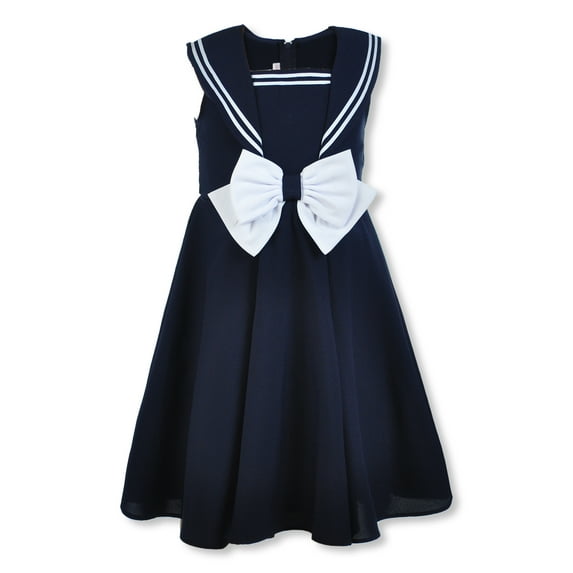Bonnie Jean Girls' Nautical Bow Dress - navy, 8 (Big Girls)