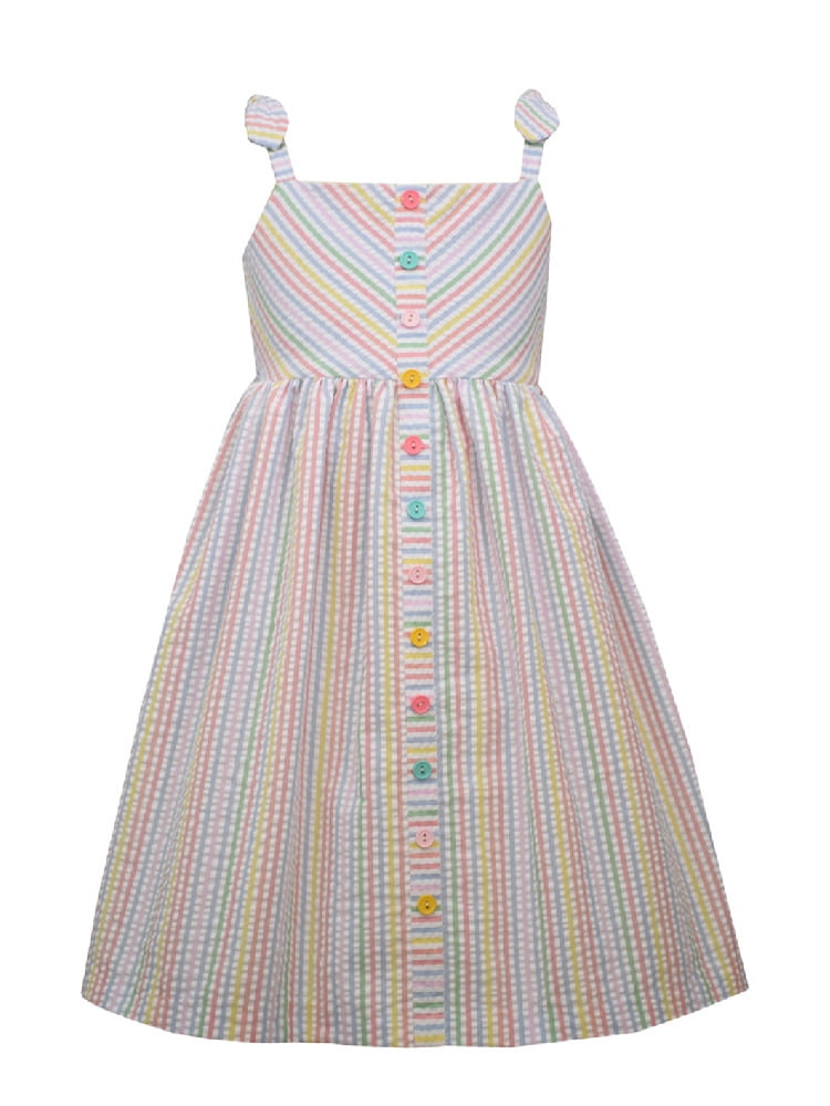 Bonnie Jean Girls Sleeveless Seersucker Dress with Multi Colored