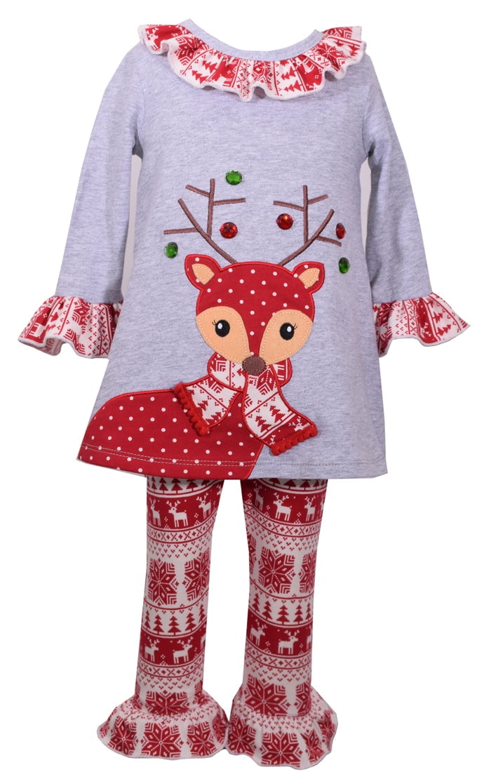 Bonnie Jean Little Girls Christmas Reindeer Dress Leggings Set-5