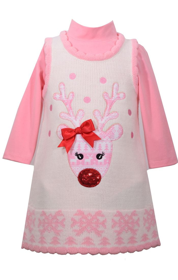 Bonnie Jean Little Girls Christmas Reindeer Sweater Dress-3T