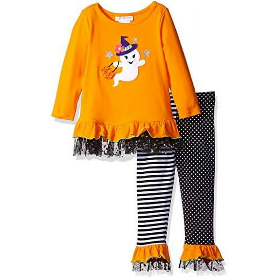 Bonnie Jean Little Girls Orange GHOST Halloween /Black Leggings Set outfit 3T