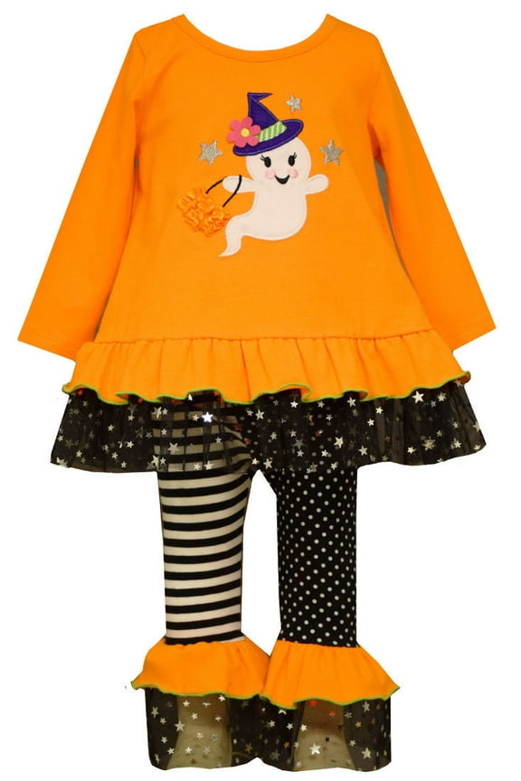 Little Girls Orange GHOST Halloween /Black Leggings Set outfit 4T