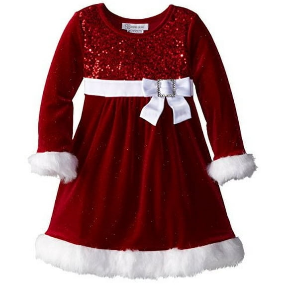 Bonnie Jean Little Girls RED Sequin Side Bow Glitter Velvet Santa Dress (2T, Red)?