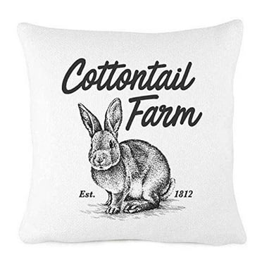 Bonnie Jeans Homestead Prints Farmhouse Throw Pillow - Cottontail Farm- Easter Decor - Spring Pillow Cover - Easter Bunny (White, 18x18) Cotton Linen Couch Throw Home Decorations
