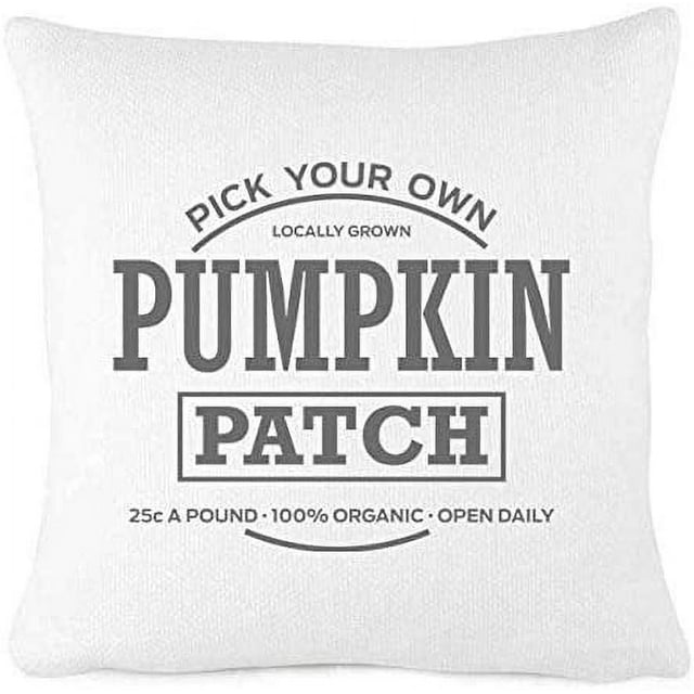 Bonnie Jeans Homestead Prints Pick Your Own Pumpkin Patch - Pillow Cover - Fall Decor (White, 18x18) Cotton Linen Couch Throw Home Decorations