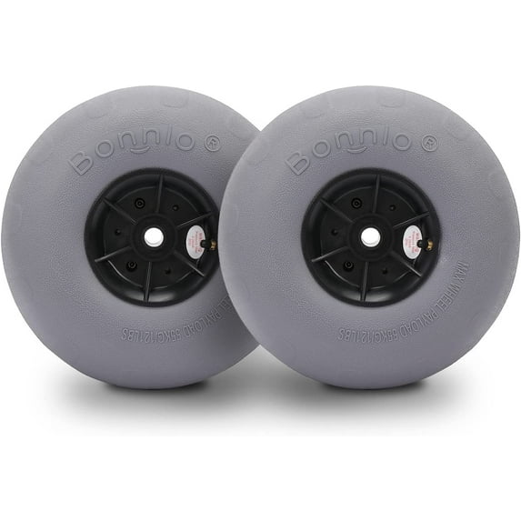 Bonnlo 12" Balloon Wheels Beach Cart Tires Replacement Big Sand Wheels for Beach Buggy, Kayak Trolley, Canoe Dolly, Rolling Walker, Garden Cart, Wheelchair, Sand Wagon w/Free Air Pump, 2-Pack