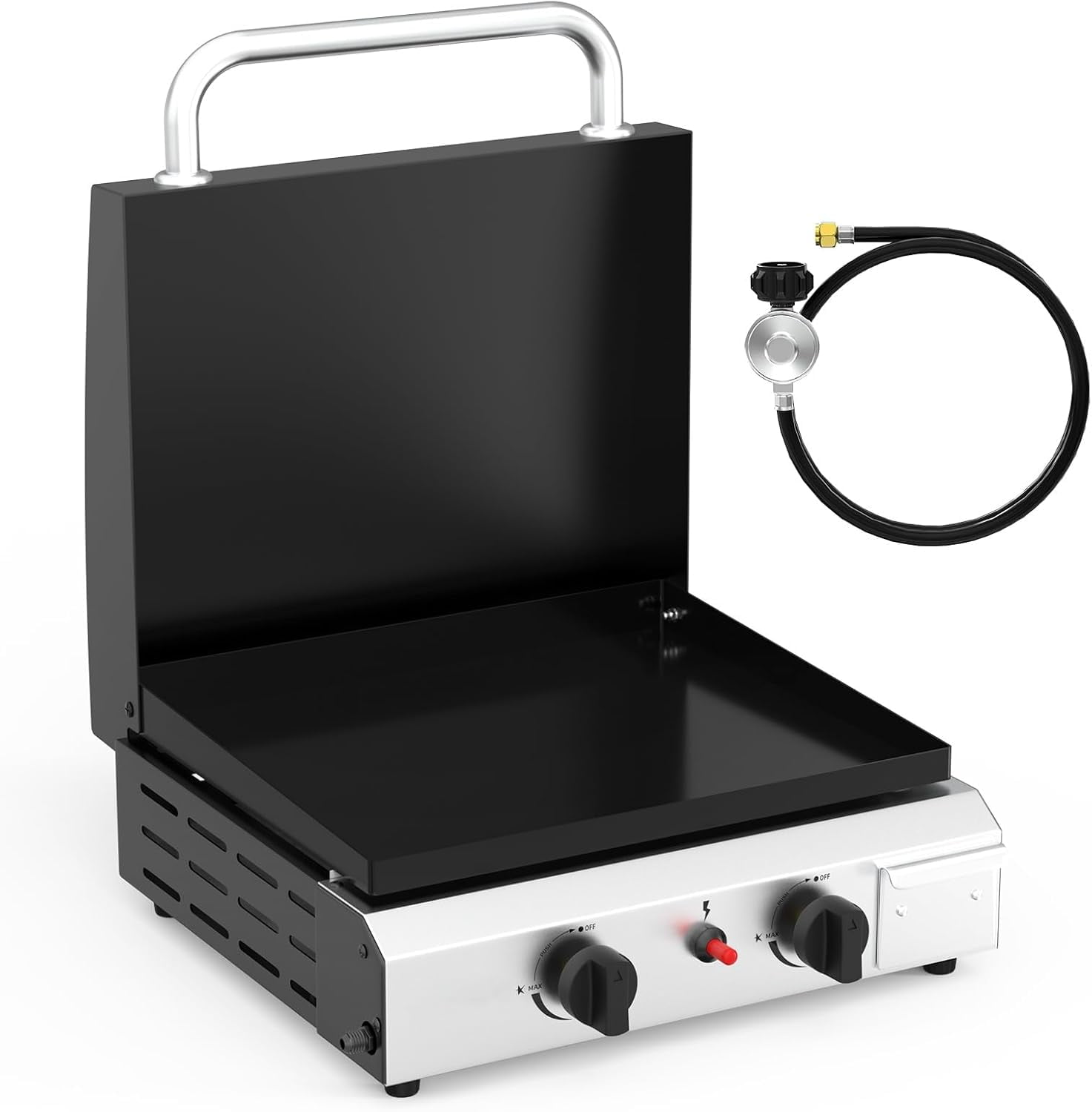 Bonnlo 2 Burner Portable Propane Griddle with Lid, 20000BTU Tabletop ...