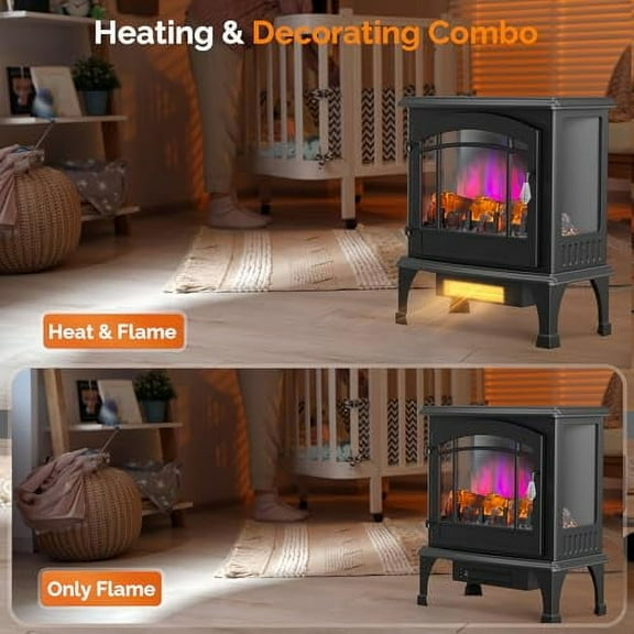 Bonnlo 23" W Electric Fireplace Stove, 1500W Portable Freestanding Fireplace Heater w/Remote, Timer, 3D Flame, Overheat & Tip-Over Protections, Suit for Bedroom, Living Room, CSA A