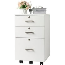 Bonnlo 26" H 3 Drawer File Cabinet with Lock, Rolling File Cabinet Under Desk, Mobile File Cabinets for Home Office, Wood White File Cabinet Printer Stand for Letter Size Hanging/Manila File Folders