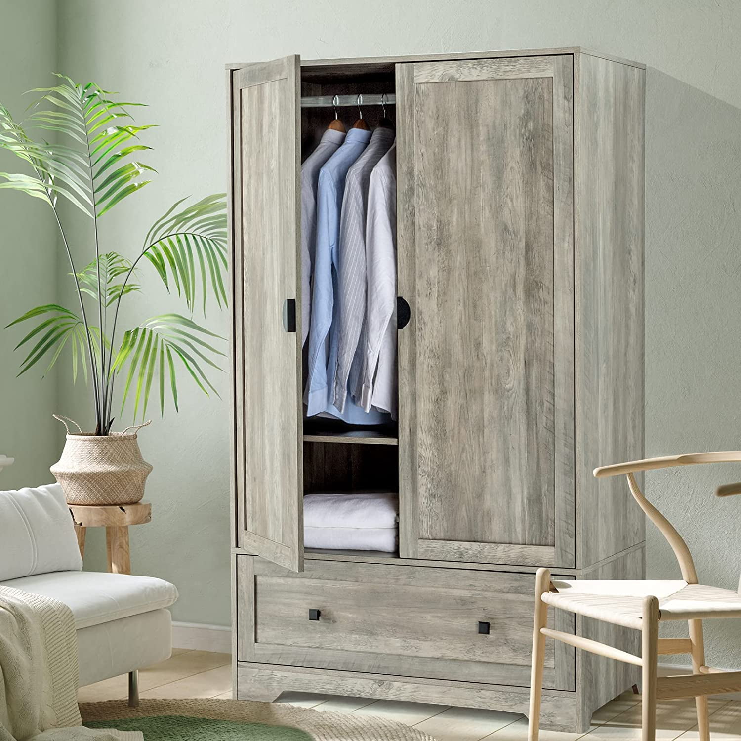 Bonnlo 38 Wide Armoire Wardrobe Closet with Hanging Rod Adjustable