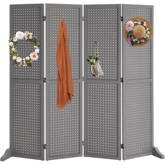 Bonnlo 4 Panel Pegboard Freestanding, 5 FT Portable Display for Craft Show Jewelry, Wooden Folding Room Divider