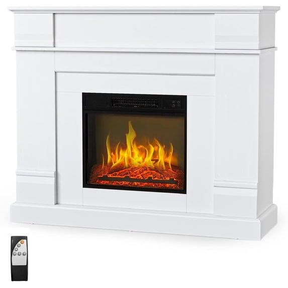 Bonnlo 47''W Freestanding Electric Fireplace Stove w/Remote & Timer, Realistic Fake Fireplace Heater w/ 6 Flame Colors, 5 Flame Brightness & Wood Mantel for Indoor Home Bedroom Living Room, 1400W