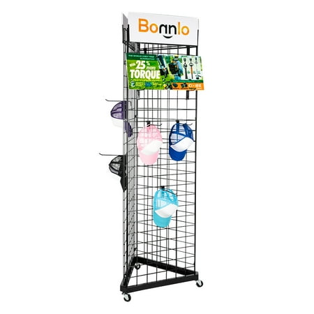 Bonnlo 6' x 2' Triangle Wire Grid Panel Tower with Base and Casters, Wire Grid Wall Display Rack with Hooks