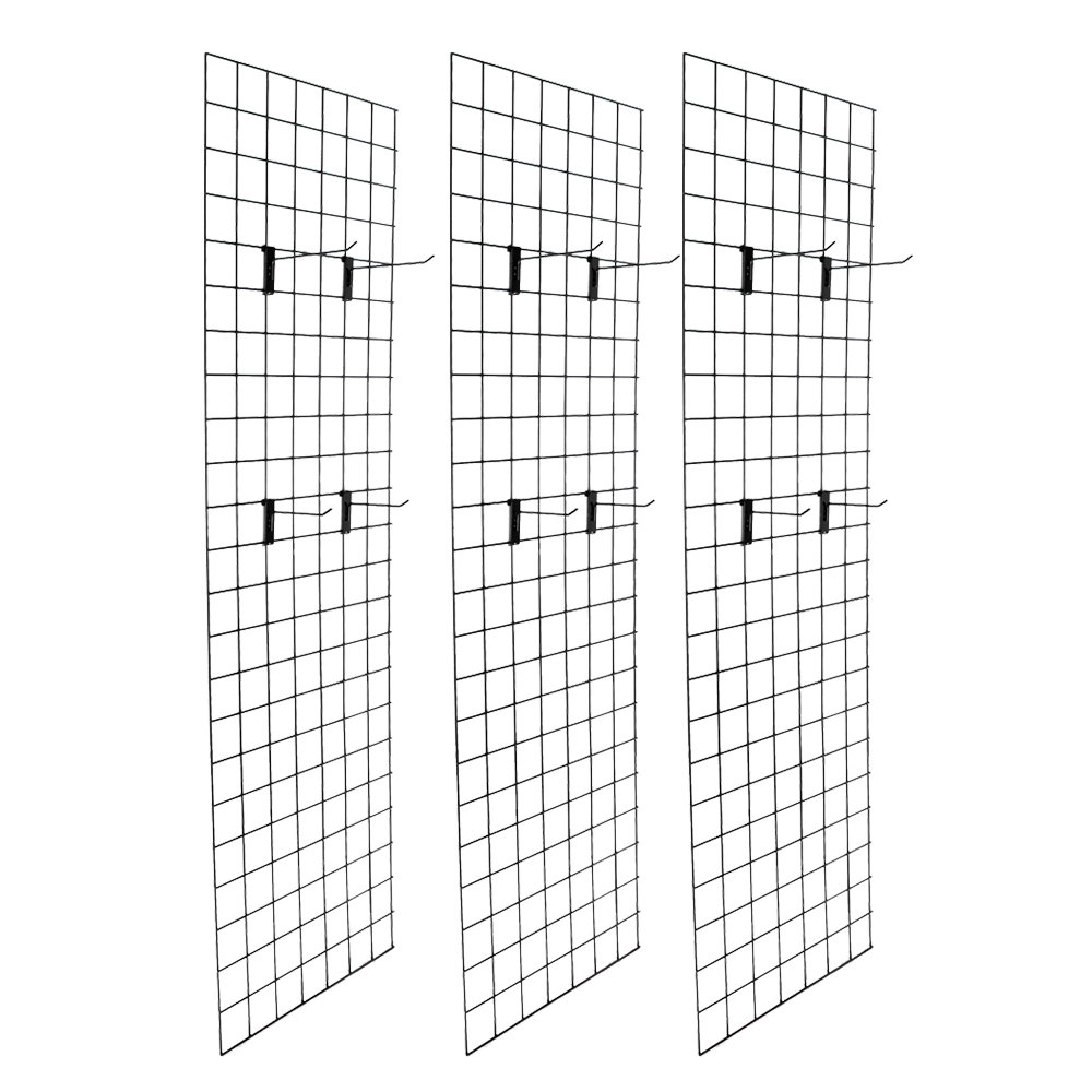Bonnlo 6' x 2' Wire Grid Panel for Retail Craft Show Fair Display, 3-Pack Wire Grid Wall Display Rack with Hooks 4", 6" and 8" - image 1 of 7