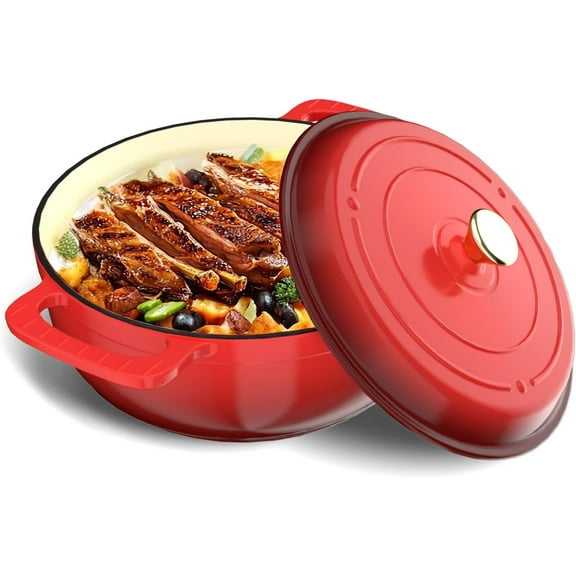 Bonnlo 6QT Round Dutch Oven, Enameled Cast Iron Dutch Oven Pot with Lid & Dual Handles, Oven Safe Up to 500° F, for Sourdough, Bread Baking, Stews and Roasting (Red)