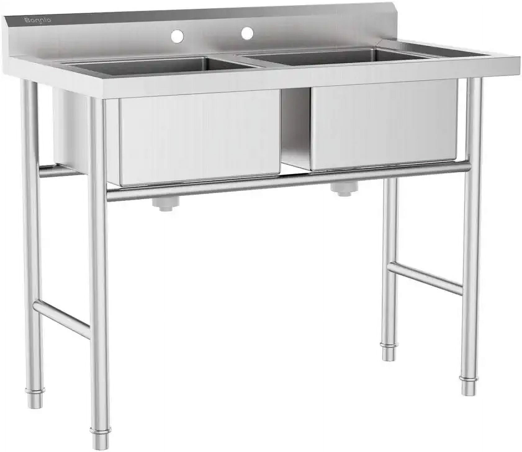 Silver Stainless Steel 36" Double Compartment Utility Sink