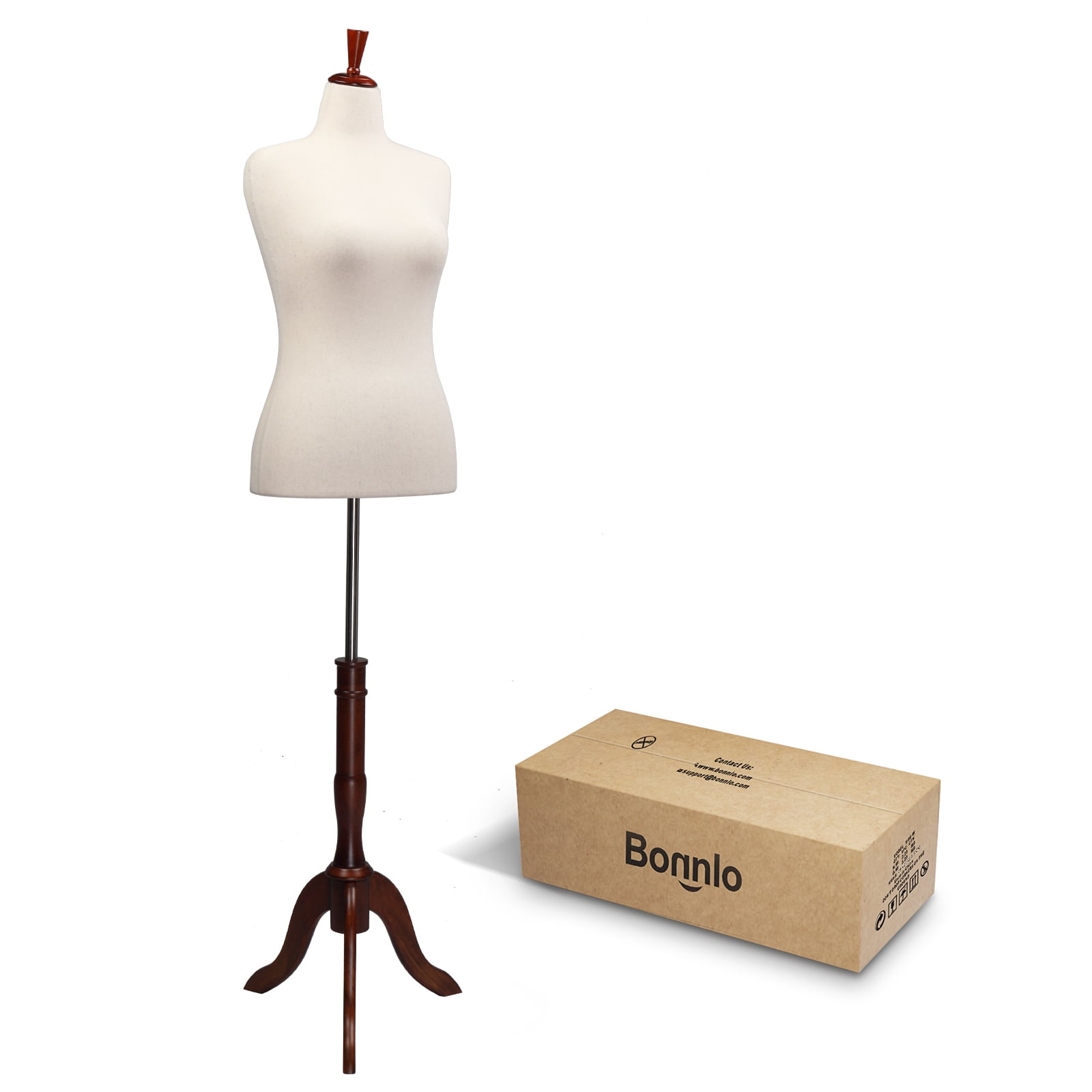 Bonnlo Female Dress Form Pinnable Mannequin Body Torso with Wooden Tripod Base Stand (Beige, 10-12)