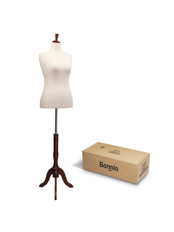 Female Dress Form Pinnable Mannequin Body Torso with Wooden Tripod Base Stand (Beige, 10-12)