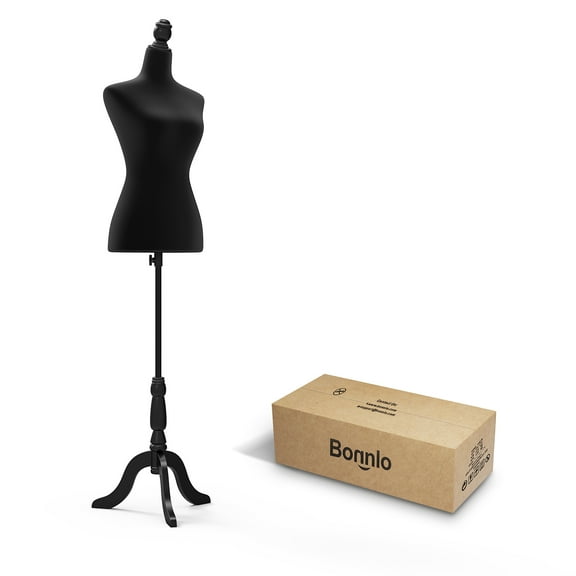 Bonnlo Female Dress Form Pinnable Mannequin Body Torso with Wooden Tripod Base Stand (Black, 2-4)